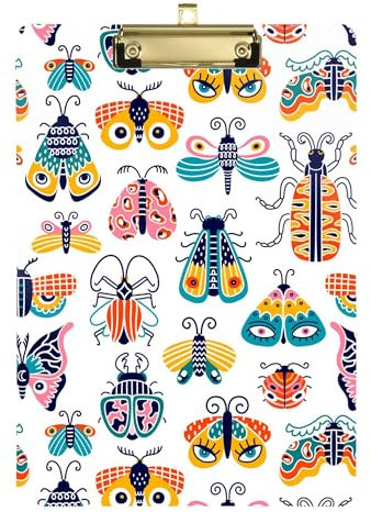 Klemmbrett mit Tiermotiv, Retro-Schmetterling, A4, 31,8 x 22,9 cm, Arbeits-Klemmbrett (Langwort) mit niedrigem Profil-Clip für LKW-Fahrer, Outdoor-Skizzieren