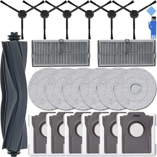 EATBALE Zubehörset Ersatzteile für Dreame L10s Pro Ultra Heat/X30 Ultra/X30 Pro Plus Saugroboter, 1*Rollbürste Hauptbürste, 6*Mopp Wischtücher, 6*Staubbeutel, 6*Seitenbürsten, 2*HEPA-Filter (21 Stück)