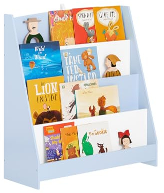 SoBuy Bücherregal Kinder Montessori Kinderregal mit 4 Ablagefächern Regal Kinderzimmer Spielzeug Aufbewahrung Büchergestell Hängefächerregal Hellblau 80x88x30cm KMB32-B