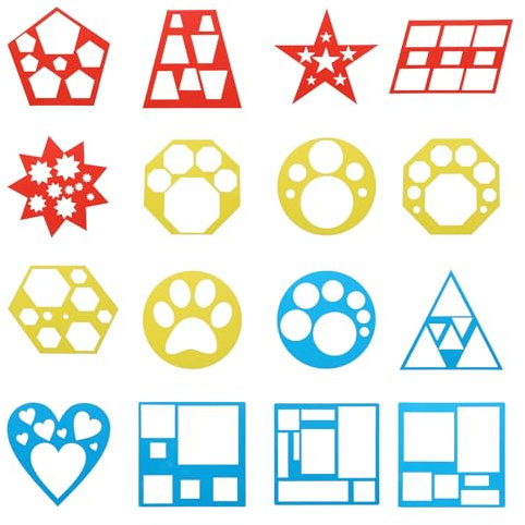 16 Pcs Colorful Shape Tracing Stencils, Geometric Template Set for Simple Drawing Art Painting DIY Crafts