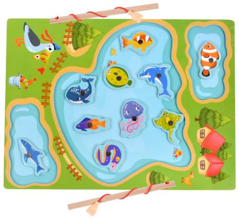 CPJJ Magnetisches Holz-Angelspiel-Set angelspiel angelspiel 2 jahre fische angeln spiel angelspiel ab 3 jahre spiele ab- Pädagogisches Montessori-Spielzeug zum Fische Angeln für Kinder ab 2 Jahren