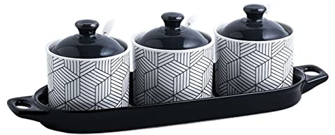 Azucarero azul nórdico con tapa, tarro de almacenamiento de decoración de cocina, azucarero, tarro de especias a prueba y a prueba, for barra de café, restaurante, hogar-Rojo-3 Juego de tarros de espe