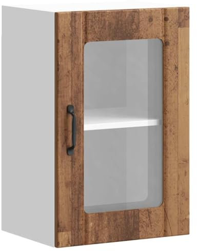 vidaXL Lucca Kitchen Wall Cabinet with Glass Door - Old Wood - Modern Storage Solution - Engineered Wood - 60x40x31cm - Kitchen Decor