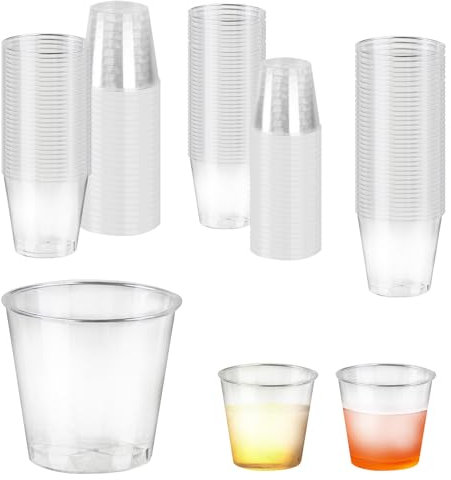HuangXinyu 30ml Plastic Shot Glasses, 200 Pcs Reusable Plastic Shot Cups, Crystal Clear Shot Glasses Set, Sample Tasting Jelly Cups Reusable for Birthdays Weddings Party Bar Pubs