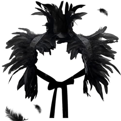 JWDMHSJ Federkragen, Gothic Feder Achselzucken Schal Poncho Federumhang Feder Achselzucken Halloween Schalkragen Feder Cape schwarz federumhang schwarz für Fasching Karneval Cosplay Maskerade