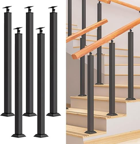 Schmiedeeisen-Pfosten-Set für Außentreppen, 5 Stück, Treppengeländer mit rechteckiger Basis, Geländer, Treppengeländer (Größe: 85 cm)