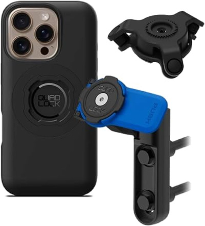 QUAD LOCK Bremszylinder-Klemmschale Handyhalterung für Motorrad mit Vibrationsdämpfer und MAG-Hülle für iPhone 16 Pro