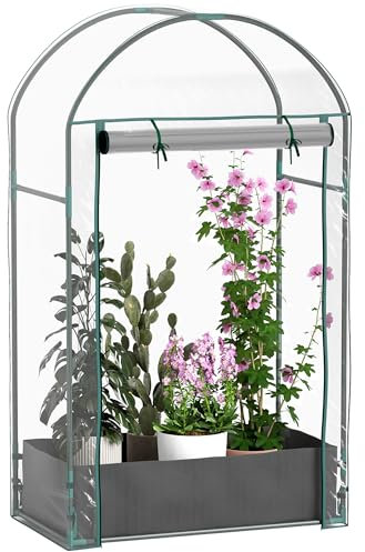 Outsunny Serre de jardin, serre de balcon, bâche renforcée PVC, châssis en acier, porte zippée enroulable, avec sac de plantation, pour légumes plantes, intérieur et extérieur, 89x50x152cm transparent