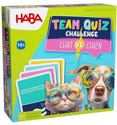 HABA Team Quiz Challenge Katzen vs. Hunde – mit 222 Quiz-Karten und vielen Fragen – Mitbringspiel oder Geschenk für Spieler ab 10 Jahren – 2010894002
