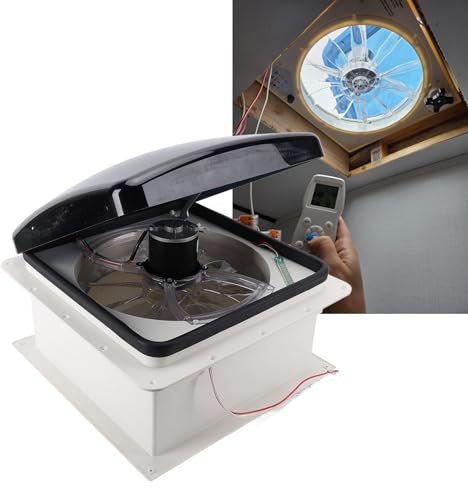 14 RV Vent Fan 3 Speed Reversible, 12V Super Quiet RV Roof Vent Fan for Trailer Bathroom, RV Exhaust Fan with Remote Control, Temperature
