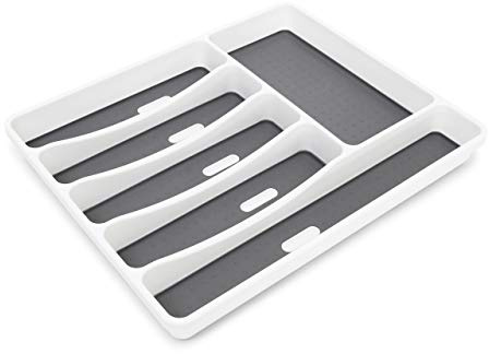 Relaxdays 2 x besticklådor för låda, bestickinsats med 6 fack, plast, H x B x D: 5 x 32,5 x 40,5 cm, vit/antracit