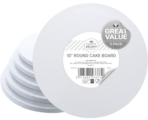 Culpitt Select 10 (25.5cm) Round Cake Boards, White - 5 Pack | 12mm Thick, Lightweight Yet Strong, Fits 8 Sponge Or 7 Fruit Cake, Reusable, Wipe Clean