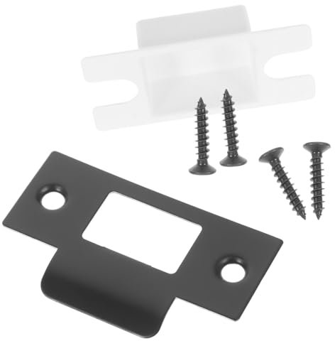 SHINEOFI Plaque De Gâche De Porte Métal Plaque De Renfort De Pêne Dormant Kit De Guidage Pour Serrure De Porte Noir