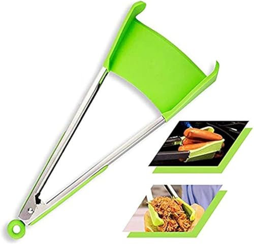 Shixian Lame de cuisine 2 en 1 et pince anti-adhésive, résistante à la chaleur, en acier inoxydable, cadre en forme d'éventail, pince en silicone, ustensiles de cuisine (30,5 cm)