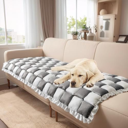 Sofa überzug, Strapazierfähige Sofaschoner Rutschfest, Verdickte Sofadecke Enthält PP-Baumwolle, Wildleder- Couchkissen Geeignet für Erkerfenster, Sofas, Nachttische und Böden (Grau, 70*180cm)