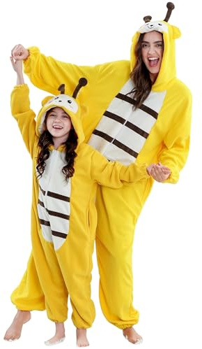 COOKY.D Pyjama Déguisement Animal pour Adultes Unisexe À Capuche Combiné Une Pièce Mère Costume Jeu Vidéo Parents Pyjama Tenues Famille,Abeille XL