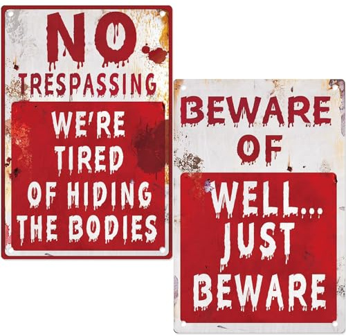 2 Pcs Halloween Decorations Outdoor Accessories Scary Metal Signs 20x30 Cm Garden Party Decor Front Door,Garden,Yard Props Hanging Scary Outside Halloween Ornaments Creepy Haunted Wall Signs Stuff