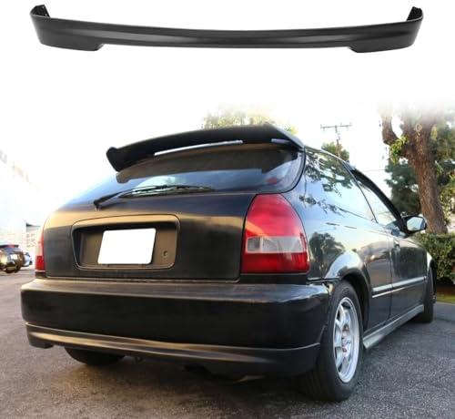 HYPER GLORY Rear Bumper Lip Compatible with 1996-2000 Honda Civic Hatchback, T-R Style Unpainted Black PU - Polyurethane Lower Splitter, Spoiler Air Dam Chin Valance Diffuser
