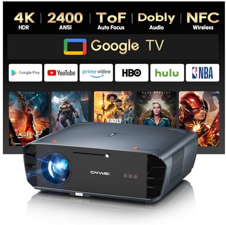 Officially Google TV Projector 4K Ultra HD, 2400 ANSI Daytime Smart Projector with HDR10+, ToF Autofocus, AI Cooling Fan, Dolby, HDMI eARC, NFC WiFi6 Bluetooth for Bright Room/Gaming/Outdoor Movie