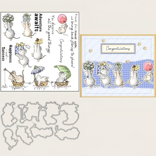 Sredwtk Süße Mäuse Stanzschablonen und Stempelset,Stempel und Stanzen Set,Silikonstempel und Stanzen Set,Clear Stamp und Stanzschablone Für DIY Scrapbooking Fotoalbum Dekor Karten