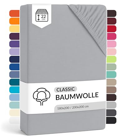 LARAWELL Spannbettlaken 180x200cm Baumwolle, bis 200x200, grau, Spannbetttuch Jersey (gekämmt), Matratzenhöhe bis 22 cm, bügelfrei, atmungsaktiv, formstabil