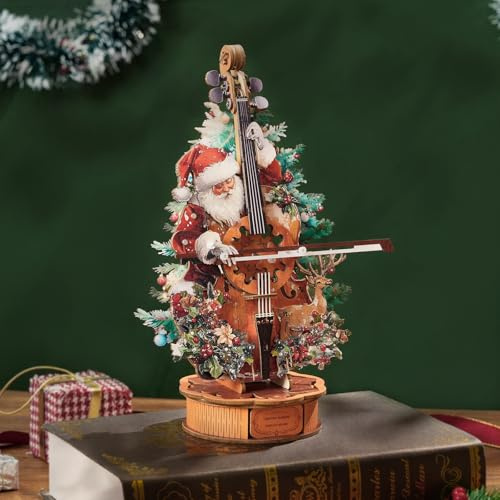 Cutywood 3D Holzpuzzle Erwachsene, Weihnachtskonzert Cello Holz Spieluhr Modellbausätze, Basteln/Schreibtisch Wohn Dekoration/Hobbys für Frauen und Männer, Geschenk zum Geburtstag und zu Weihnachten