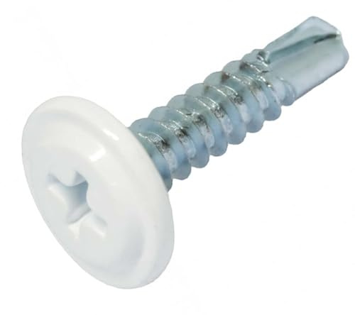 4.2mm x 16mm (Pack of 20) Pure White Painted Self-Drilling Screws with Flange Head Zinc Plated for Metal Sheet Construction Roofing Windows RAL9010 M10EF