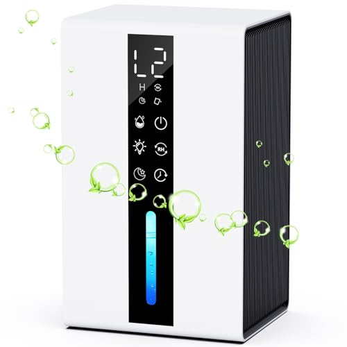 Deshumidificador 1,8L, Deshumidificador Eléctrico 48W, Temporizador 48H, Luz Nocturna de Colores, con Descongelación & Apagado Automático, Ultra Silencioso, Portátil, para Dormitorio, Baño, Sótano
