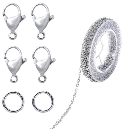 1Set 3 Meter Edelstahl Kabelkette Bulk Ketten Gliederkette mit Biegeringen Karabinerverschlüsse Schmuckherstellung DIY Halskette Materialien(Gold 02)