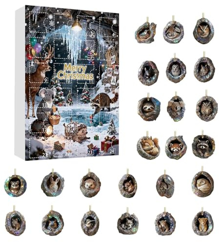 Adventskalender Med Djur 24 Dagars 2D Akryl Träd med Hål Jul Countdown