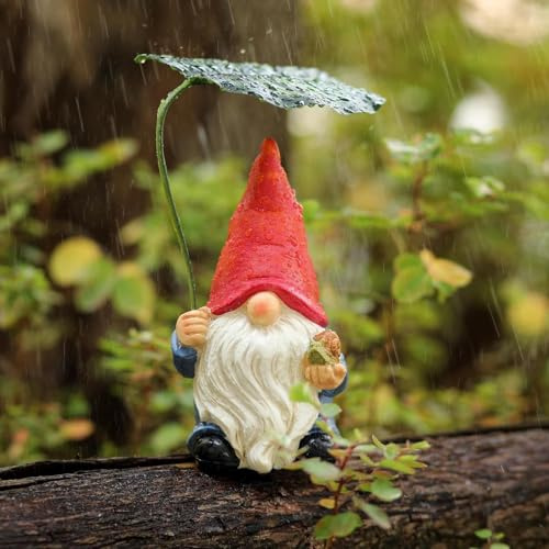 Garden Gnome Ornament with Leaf Umbrella and Snail, Resin Garden Sculpture, Weatherproof Outdoor Figurine for Yard, Patio, Lawn, Balcony & Home Decor