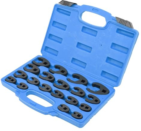 Dioche Pata de Cuervo de 24 Mm Juego Métrico de Llaves de Pata de Gallo de 19 Piezas Acero Cr-Mo de 8‑32 Mm con Caja de Herramientas - Juego Profesional de Llaves de Boca para Espacios Reducidos