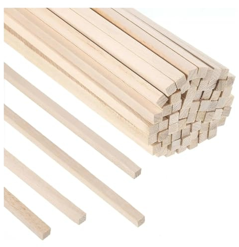 Unfinished Wood for Craft 100pcs Balsa Wood Sticks Square Dowel Rods Unfinished Strips for Dollhouse Decoration Crafts DIY Art Projects Models