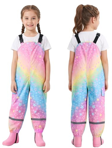 Baogaier Boys Girls Waterproof Trousers Kids Lightweight Overalls 2-7 Years | Lightweight, Adjustable, Rain Dungarees with Pockets, Outdoor Puddle Jumping Mud Play Pants, for Forest School Rainy Day Walk