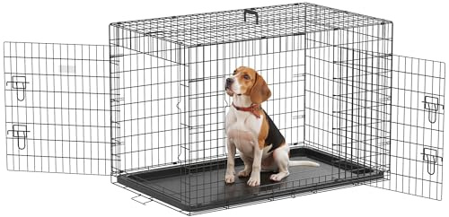 PawHut Transportín de Perro de 2 Puertas Jaula de Alambre para Perros Plegable con Asa Acero 106x71x76cm Negro