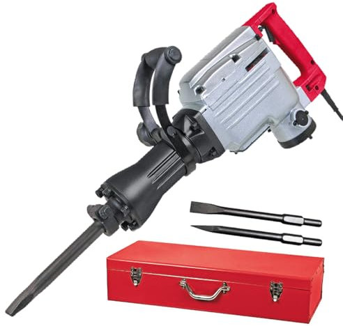 WALTER Stemm- und Abbruchhammer 1700 Watt, mit Sechskantaufnahme inklusive Spitz- und Flachmeißel, stabiler Metall-Koffer, mit praktischer Dauerlauffunktion & 360° verstellbarem Zusatzhandgriff