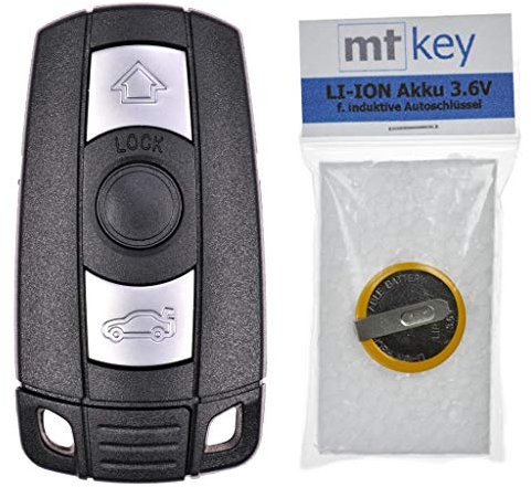 Autoschlüssel Funk Fernbedienung Austausch Gehäuse mit 3 Tasten + Notschlüssel Rohling + Akku kompatibel mit BMW E60 E90 E53 E87 E88 E81 E63 E61 E91 E93 E70