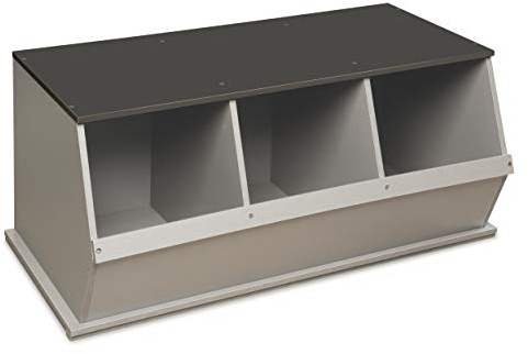 Badger Basket Three-Bin Stackable Storage Cubby – Woodgrain Gray, Expandable Storage with Top Display Shelf for Toys, Crafts & More