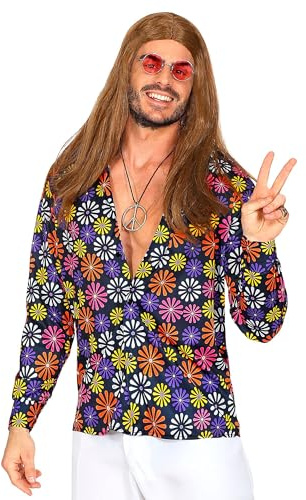W WIDMANN MILANO Party Fashion - Chemise pour homme des années 70, motif floral, chemise de costume pour carnaval, soirées à thème