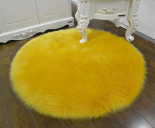 LIVEINU Kunstpelz Hochflor Shaggy Teppiche Runde für Wohnzimmer Esszimmer Gästezimmer Jugendzimmer Babyzimmer mit 6 cm Florhöhe Langflor Lammfell Shaggy Teppich 150cm Kamel Gelb