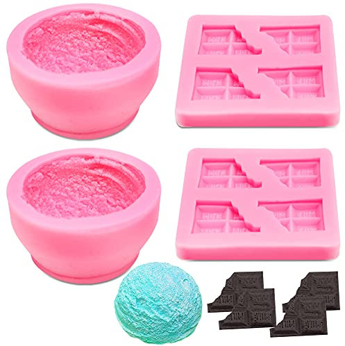 AIFUDA Candle Making Mould, 2 Pcs 3D Ice Cream Ball Shape Molds and 2 Pcs Half Chocolate Shape Soap Molds, for DIY Candle, Soap, Bath Bomb, Beeswax, Cake Decoration