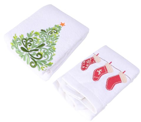 TOPBATHY Weihnachtliche Baumwoll-HandtüCher 2Er Set Mit Gesticktem Weihnachtsbaum Und Socken Motiv Weiche GesichtstüCher FüR Weihnachtsdekoration Und Geschenkideen