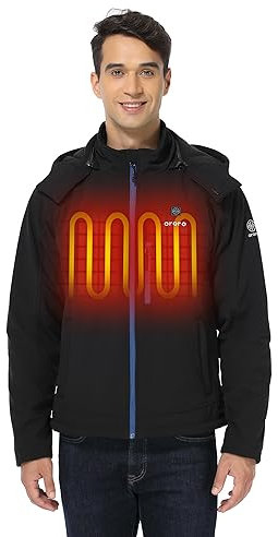 ORORO Beheizbare Jacke Herren mit Powerbank, Beheizte Jacke Herren Heizjacke Bis zu 10 Stunden Wärme - Ladegerät Nicht Enthalten (Schwarz&Blau,L)