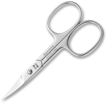ZIZZLON Nail Scissors Curved Micro Serrated Stainless Steel Eyebrow Scissors for Eyelash, Mustache, Beard, Nose Hair – Pedicure, Manicure Scissors for Men and Women