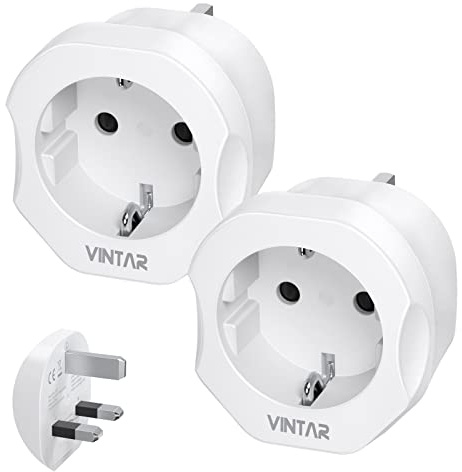 VINTAR EU to UK Plug Adapter 2 Pack, 2 Pin to 3 Pin Adapter Plug UK, White | European to UK Plug Adaptor, 10A Fuse, From France, Spain, Germany to UK