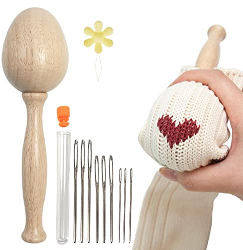 shangjia Stopfei für Socken | Stopfset mit gebogenem Griff | Stopfgarn-Ei-Set aus, Flicken, Mischfarben, Fäden, Nähwerkzeug für Frauen
