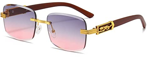 LJCZKA Vintage Lunette de Soleil Rectangulaire Sans Monture Homme Femme, Retro Lunettes de Soleil Femme Petite Lunettes Teintées