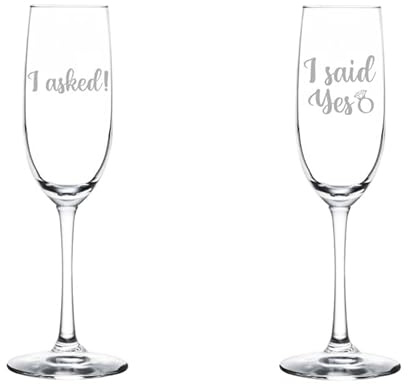 MIP Set of 2 Glass Champagne Flutes Sparkling Wine Glasses Gift I Asked I Said Yes Engagement (8 oz Stemmed)