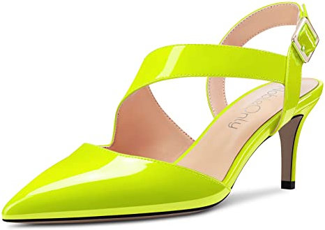 NobleOnly Donna a Punta Medio Tacco Heel Sandali Cinturino alla Caviglia Fibbia Ballo Casual Dress Classico Scarpe 6.5 CM Heels Verde Lime 39 EU
