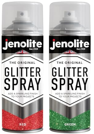 JENOLITE Glitzer-Farbspraydose im Doppelpack | ROT & GRÜN | 2 x 400ml | Glitzerfarbe | Multi-Oberfläche | Ideal für Bilderrahmen, Spiegel, und Kunsthandwerk